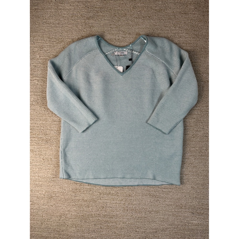 Lu by Lolita Women Light Blue White Textured V-Neck 100% Cotton Sweater Size M